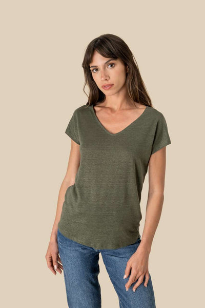 LADIES' V-NECK LINEN T-SHIRT