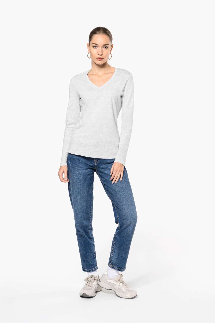 LADIES' LONG-SLEEVED V-NECK T-SHIRT
