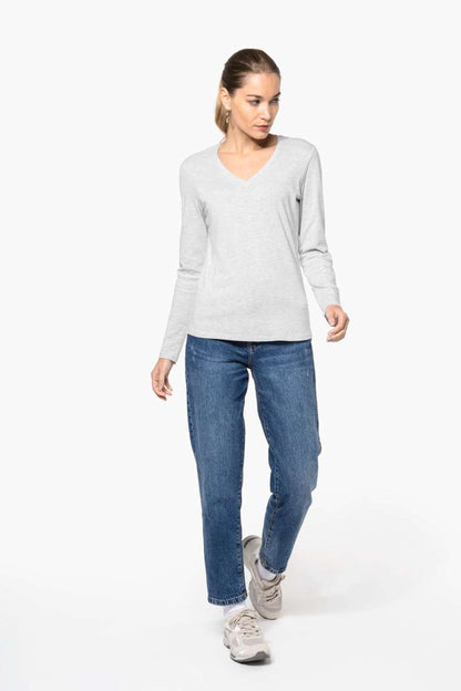 LADIES' LONG-SLEEVED V-NECK T-SHIRT