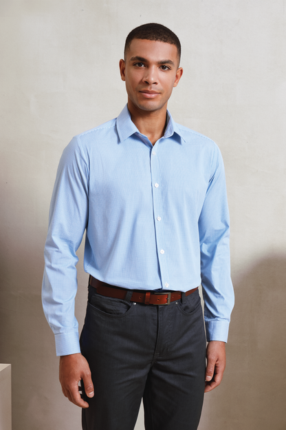 MEN'S LONG SLEEVE GINGHAM COTTON MICROCHECK SHIRT