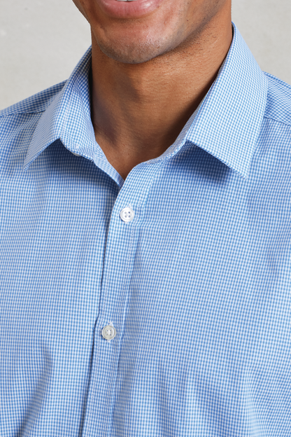 MEN'S LONG SLEEVE GINGHAM COTTON MICROCHECK SHIRT