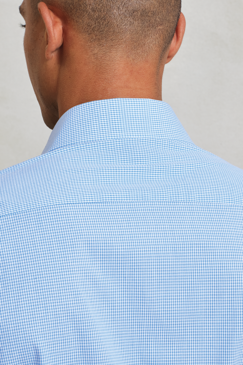 MEN'S LONG SLEEVE GINGHAM COTTON MICROCHECK SHIRT