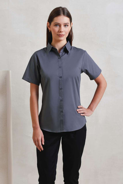 WOMEN'S SHORT SLEEVE POPLIN BLOUSE