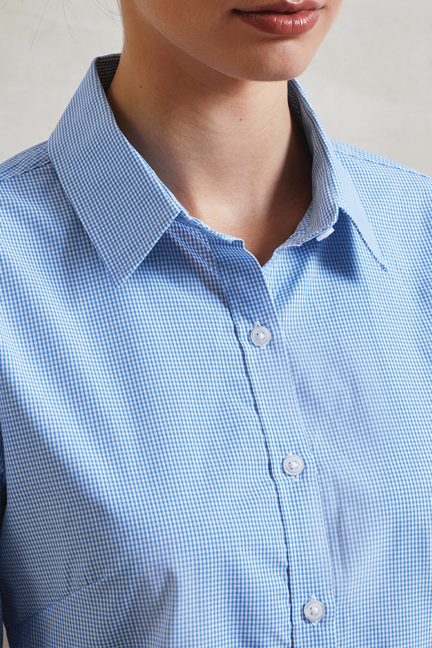 WOMEN'S LONG SLEEVE GINGHAM MICROCHECK SHIRT