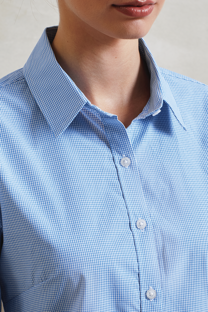 WOMEN'S LONG SLEEVE GINGHAM MICROCHECK SHIRT