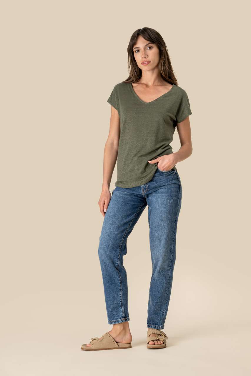 LADIES' V-NECK LINEN T-SHIRT
