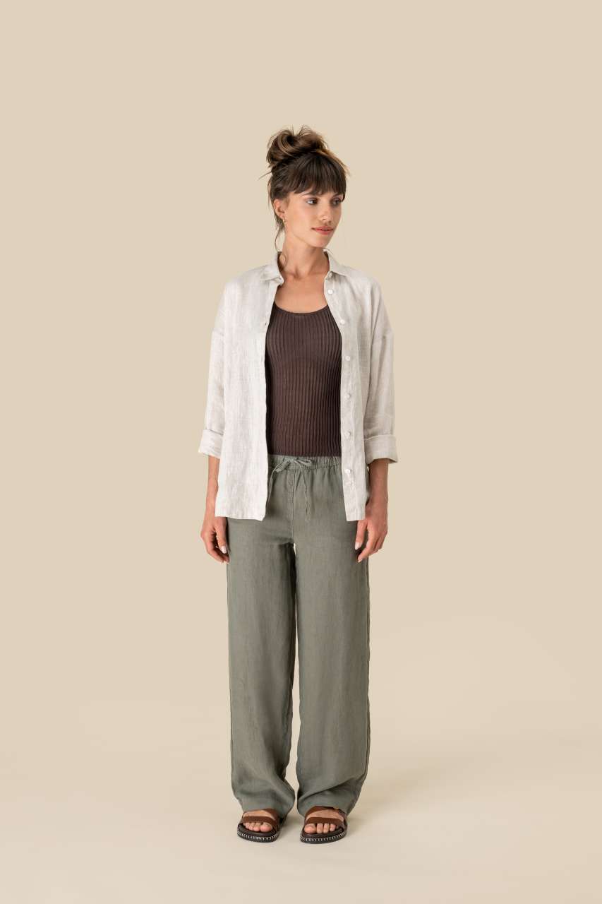 ECO-FRIENDLY LADIES' LINEN WASHED EFFECT TROUSERS